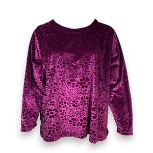 Anthony Richards Womens Velour Blouse Size 4X Embossed Floral Purple Stretch Top